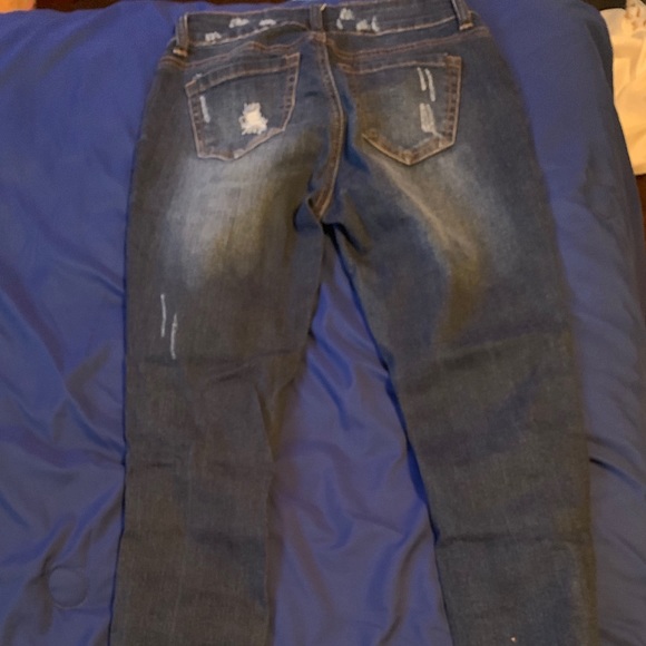 Dark Wash Ripped Distressed Skinny Jeans - Picture 2 of 3